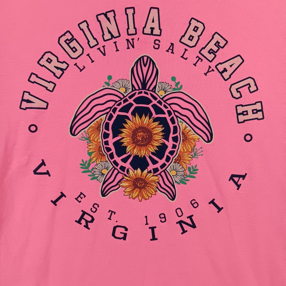 Gildan T-Shirt Virginia Beach Sea Turtle Unisex M Pink Sunflower Graphic Tee